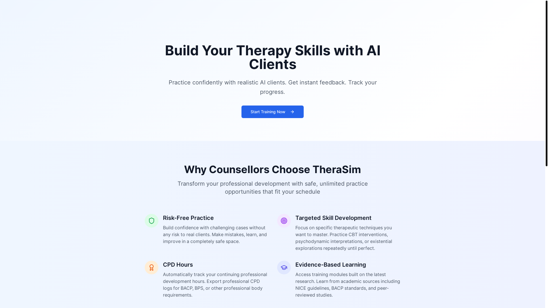 website screenshot of https://therasim.io/