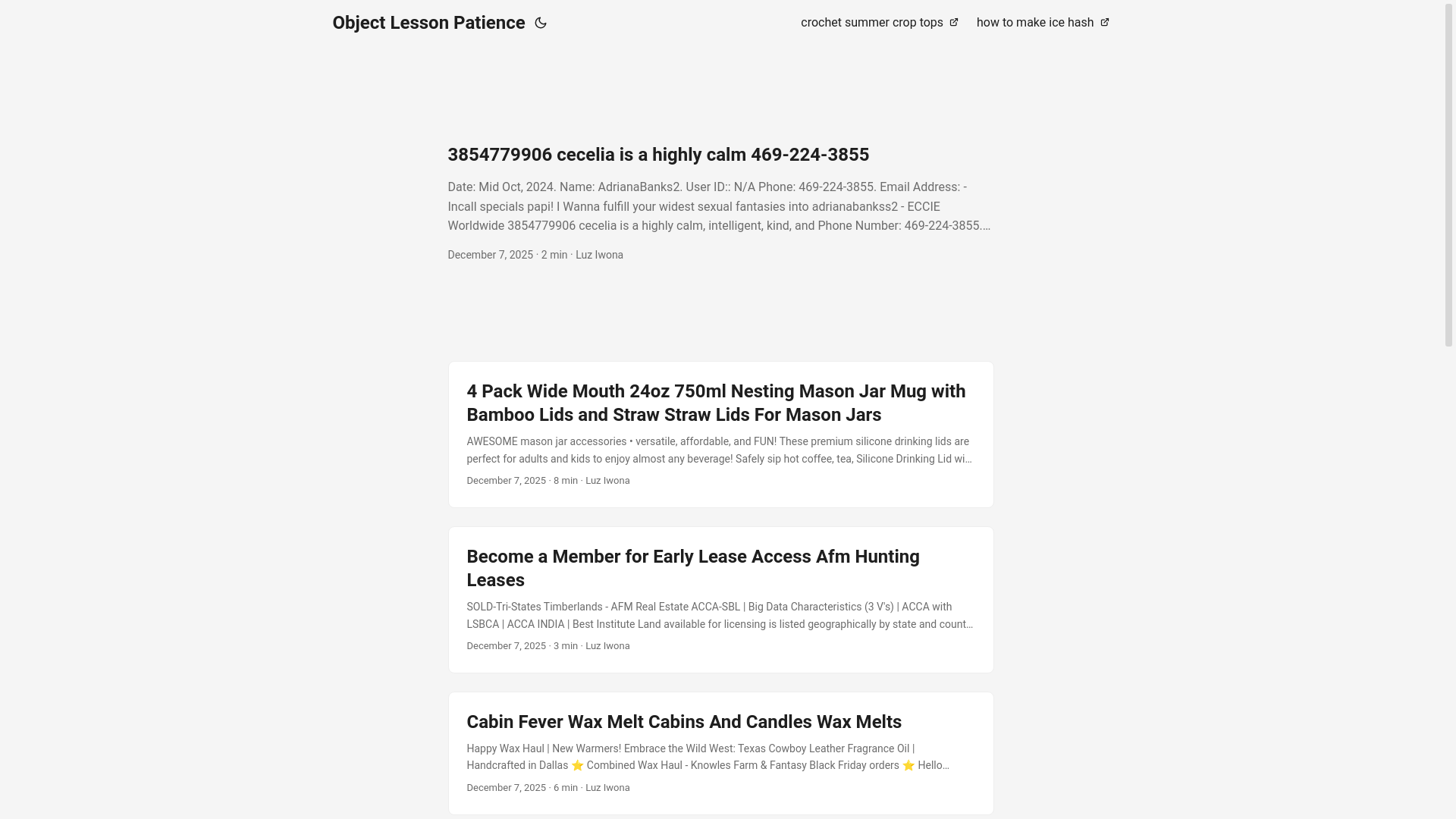 website screenshot of https://objectlessonpatience.pages.dev/