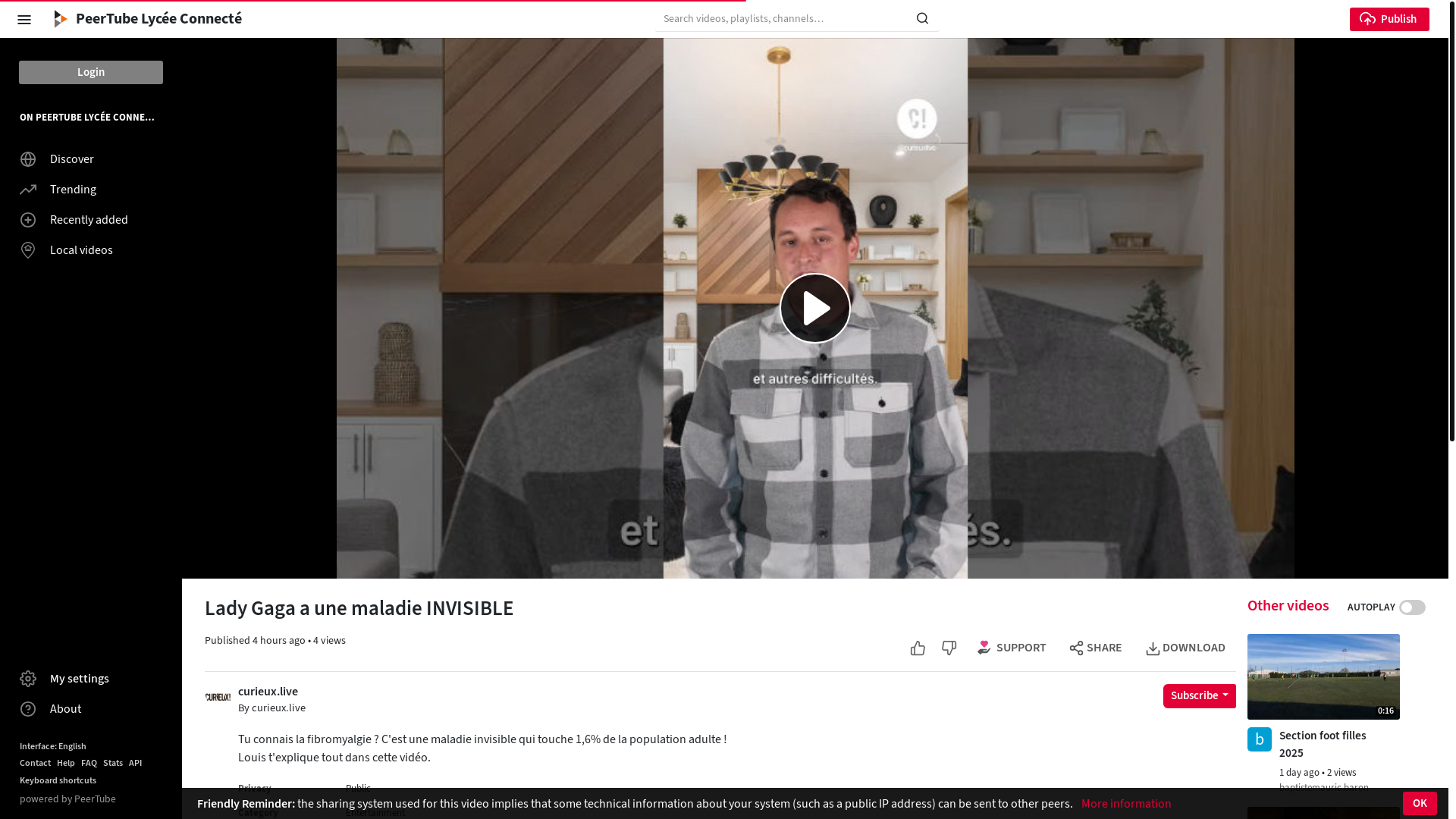 website screenshot of https://peertube.lyceeconnecte.fr/w/oSN71U1nqWP9j7o2TTvASp