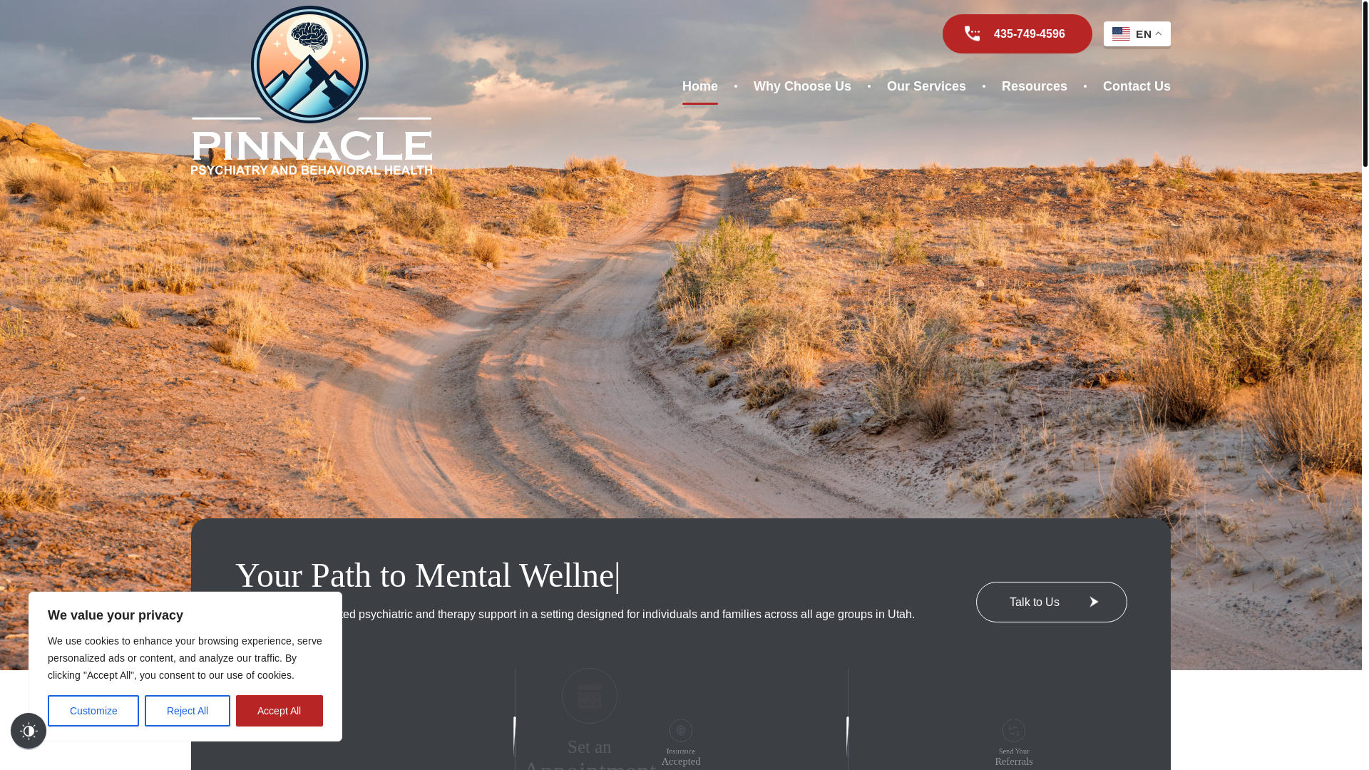 website screenshot of https://pinnaclepsychiatrybh.com/