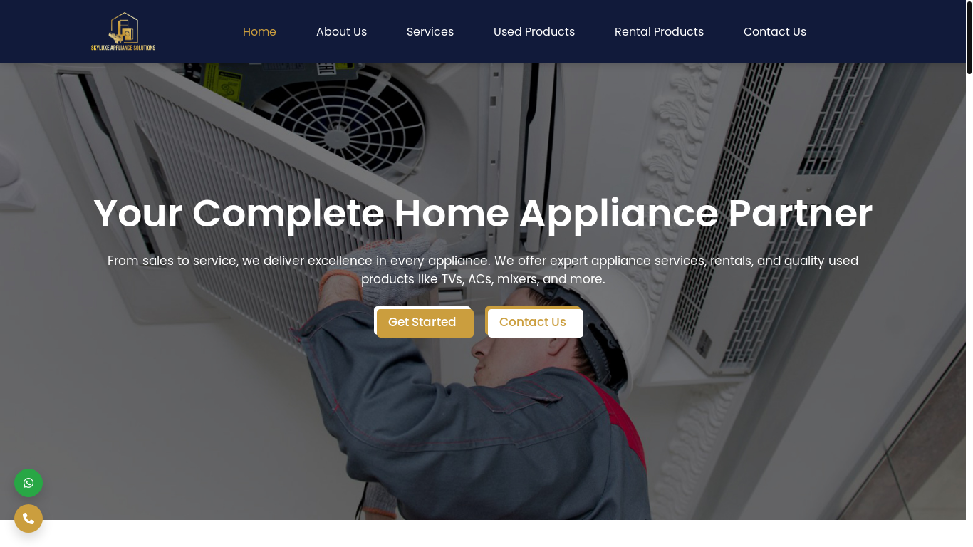 website screenshot of https://skyluxeappliancesolutions.com/