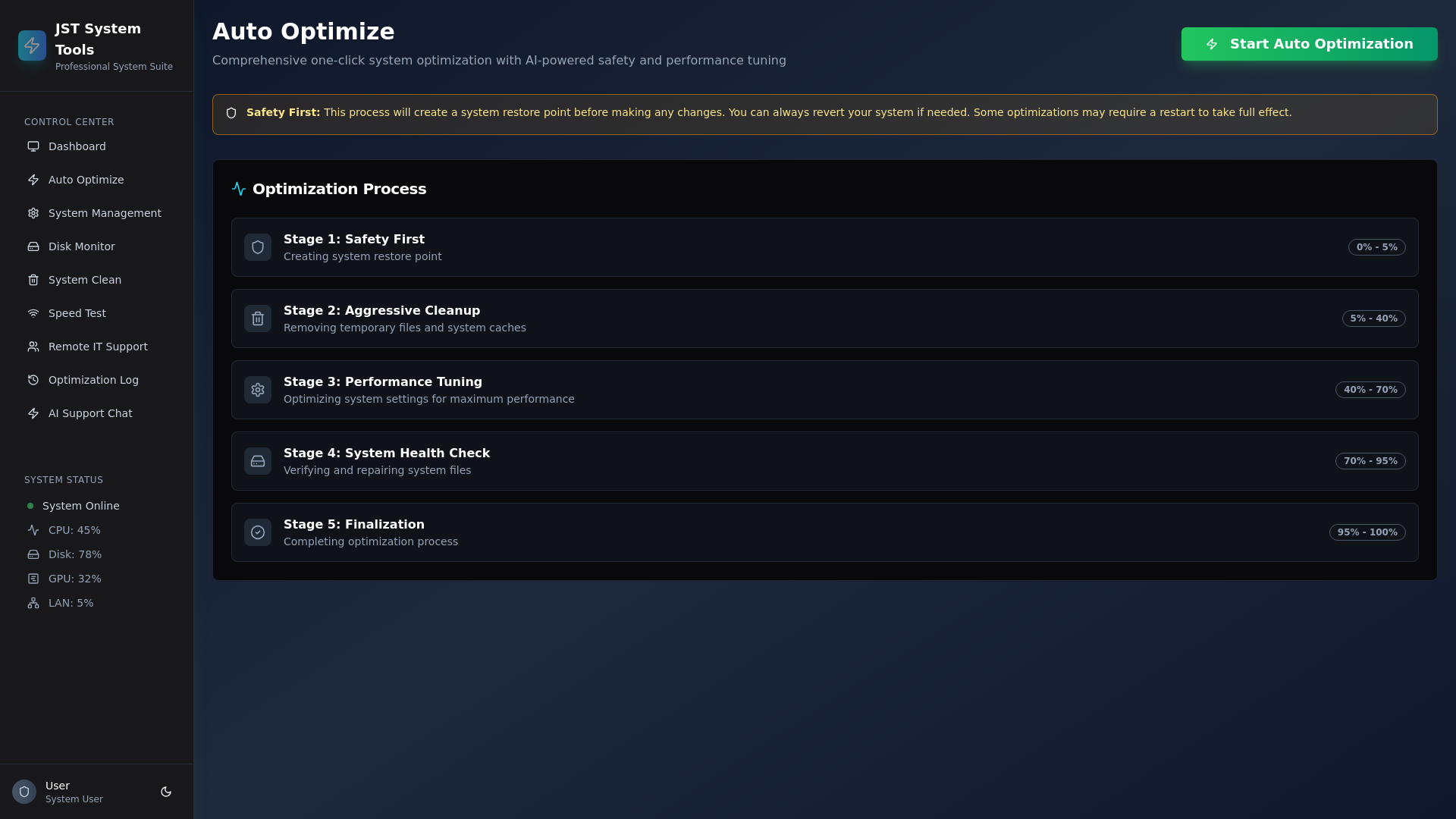 website screenshot of https://jstsystemtools.com/