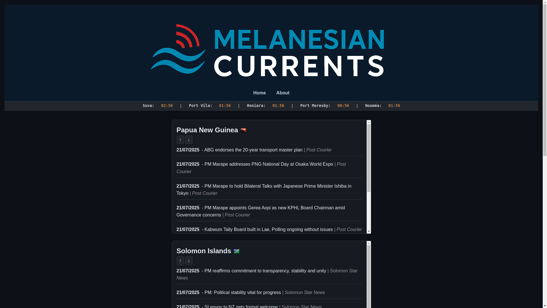 website screenshot of https://melanesiancurrents.info/