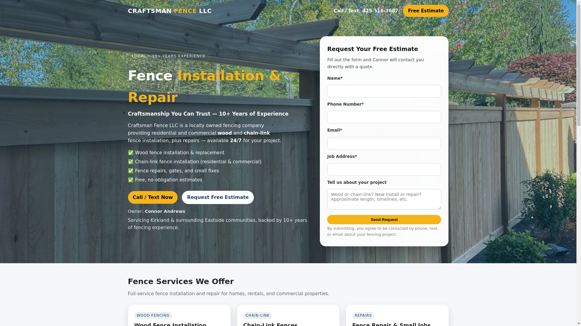 website screenshot of https://craftsmanfence.net/