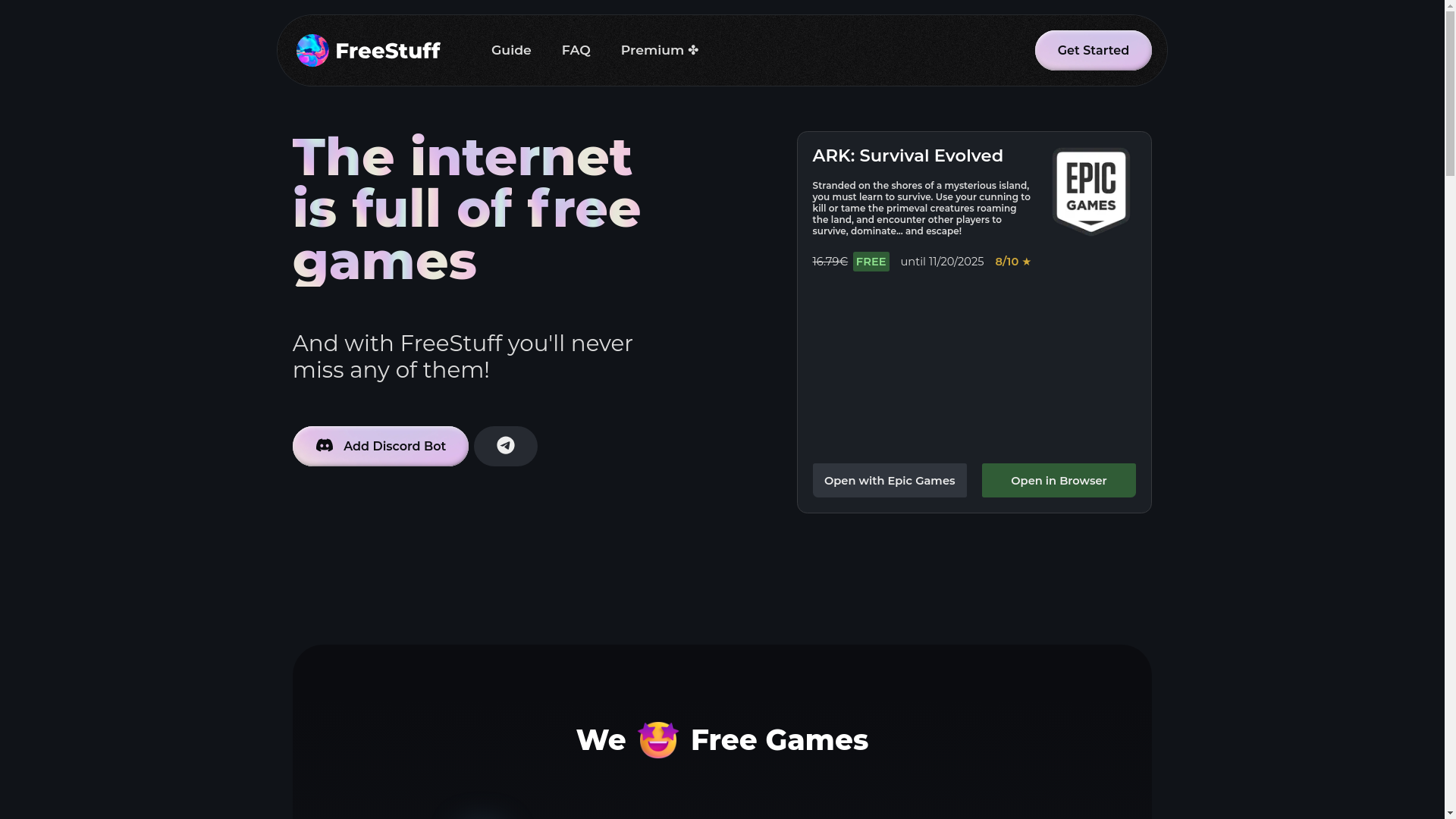 website screenshot of https://freestuffbot.xyz/