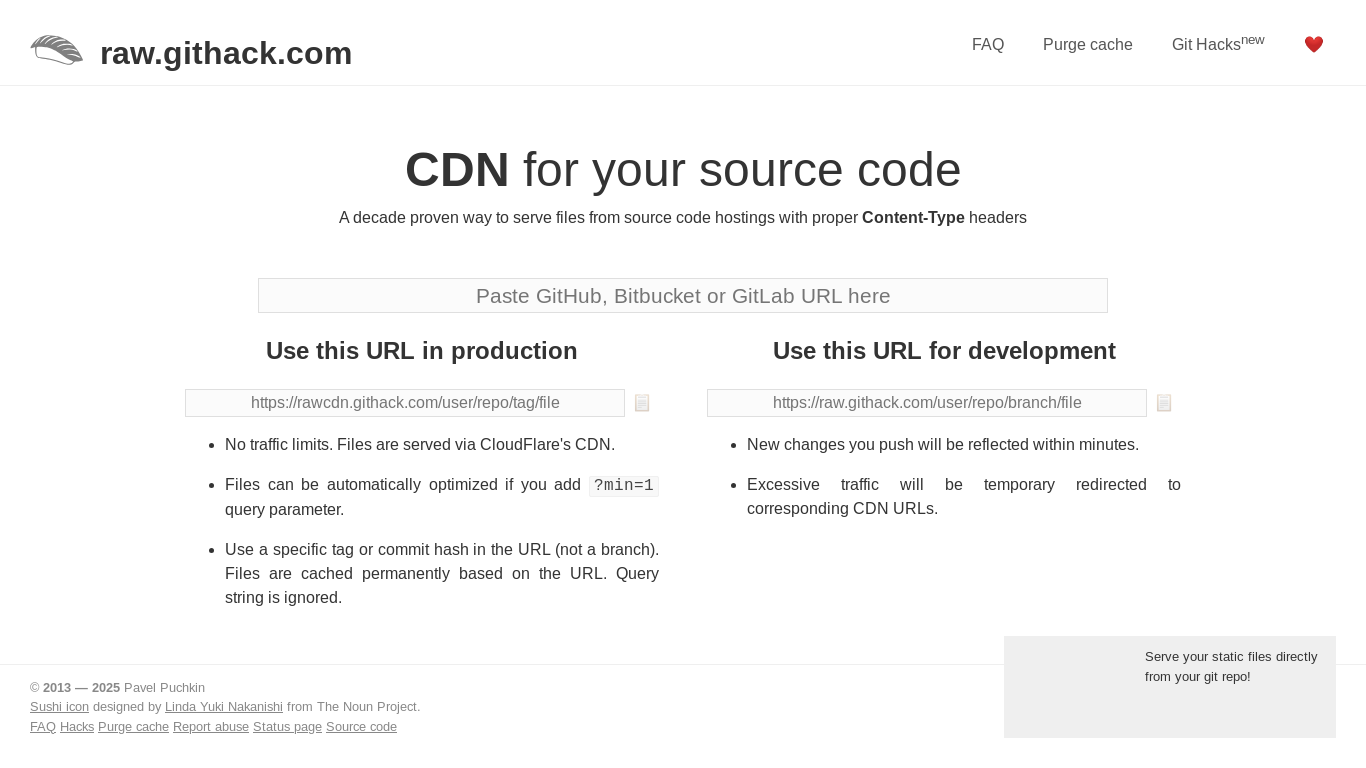 website screenshot of https://githack.com