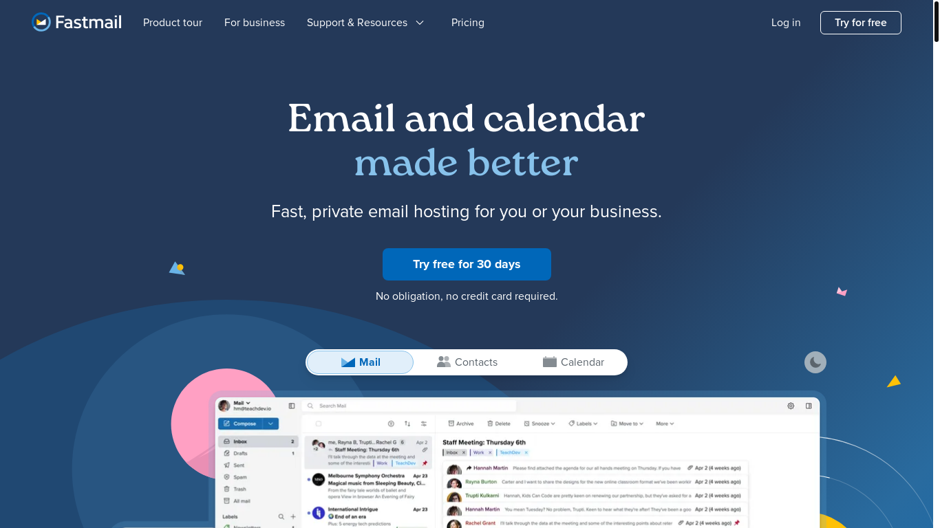 website screenshot of https://fastmail.com