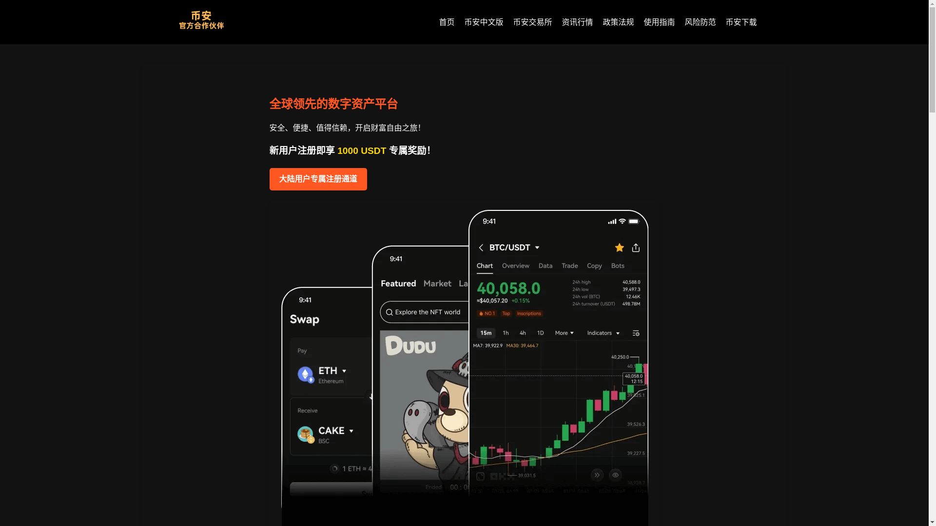 website screenshot of https://t9x-binance.net/