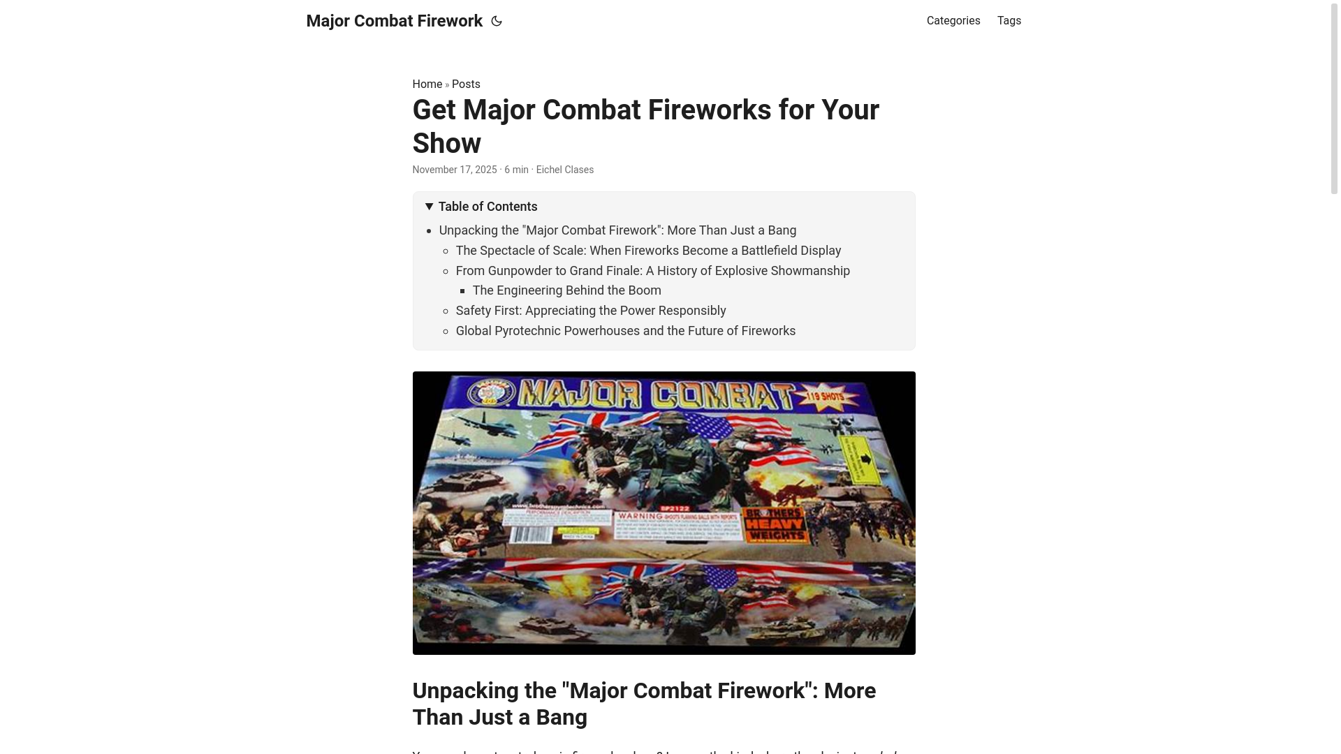 website screenshot of https://majorcombatfirework.pages.dev/