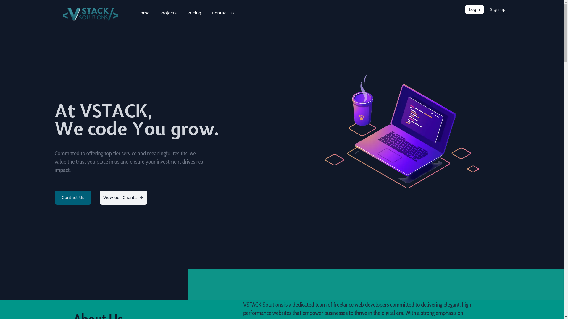 website screenshot of https://vstacksolutions.com/