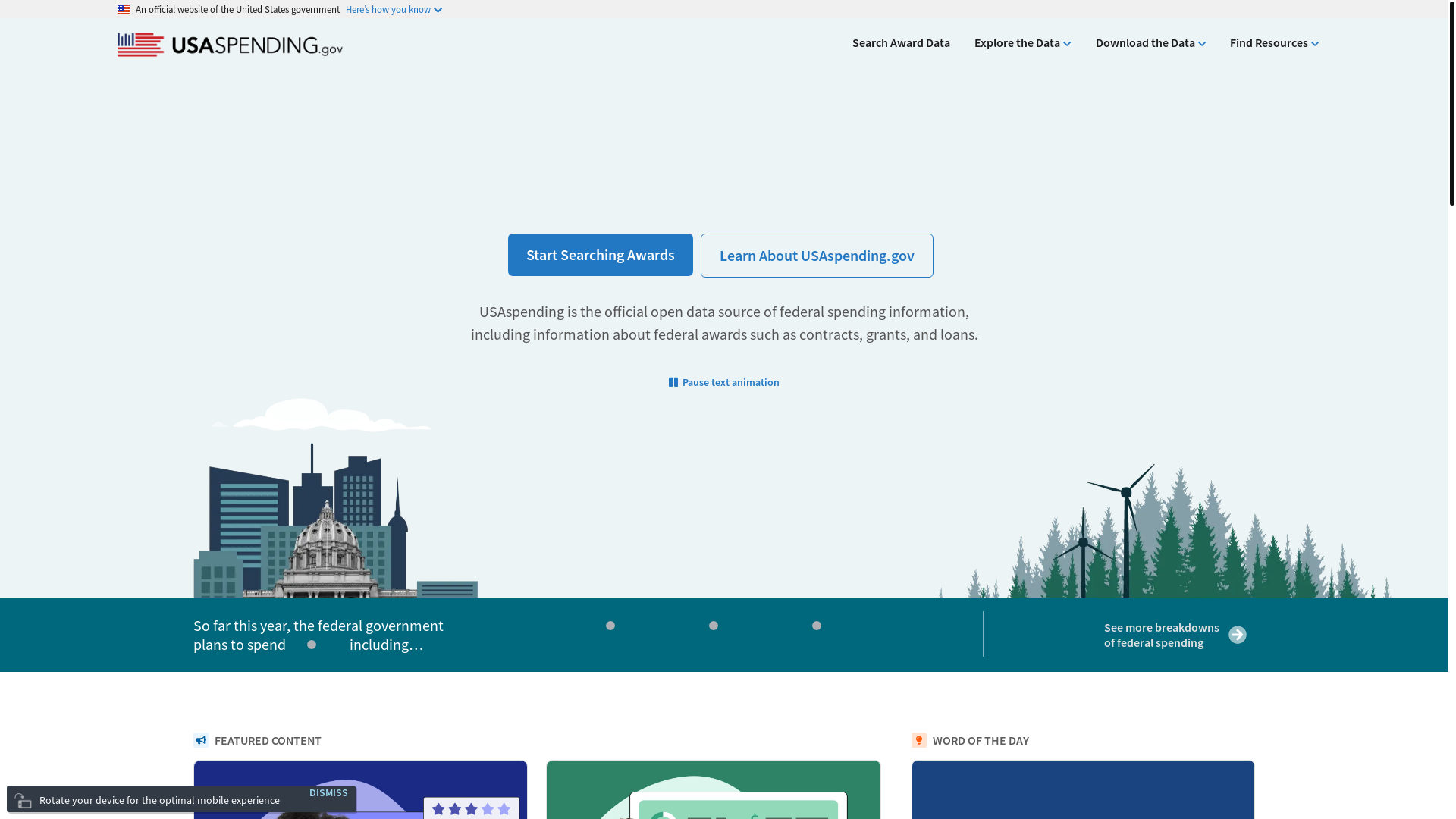 website screenshot of https://www.usaspending.gov/