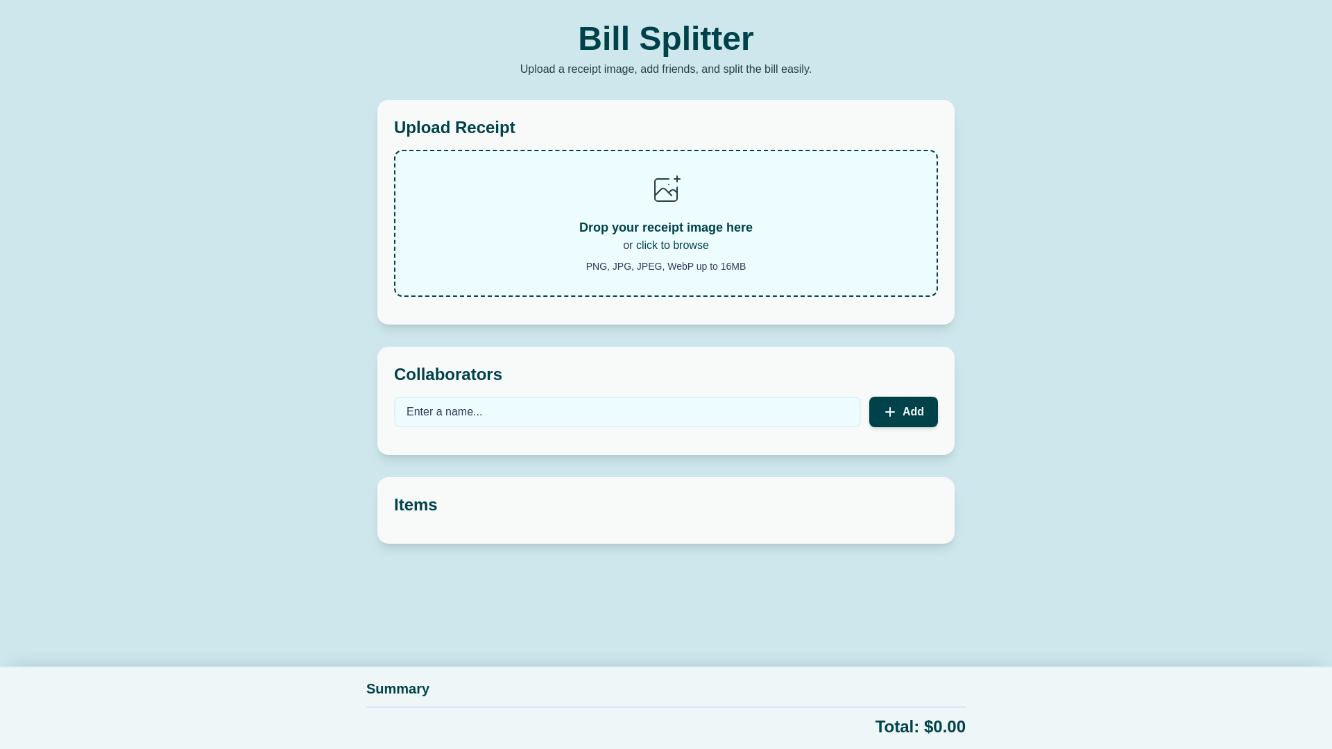website screenshot of https://billsplitter-app.com/