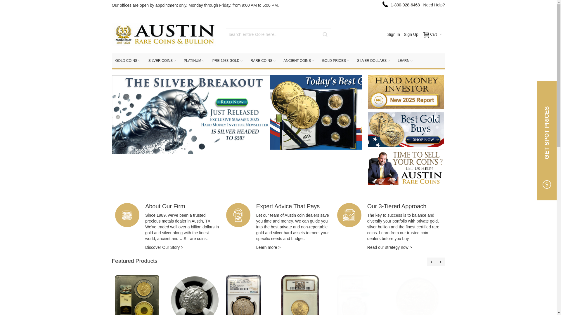 website screenshot of https://austincoins.com/
