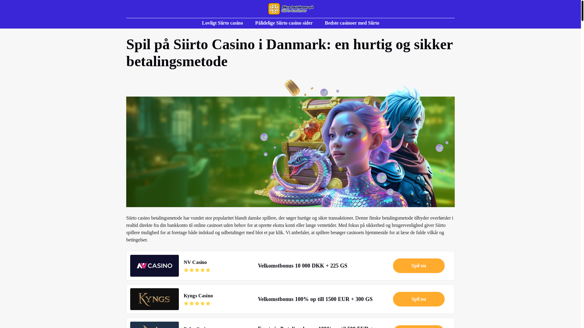 website screenshot of https://danske-casino-siirto.com/