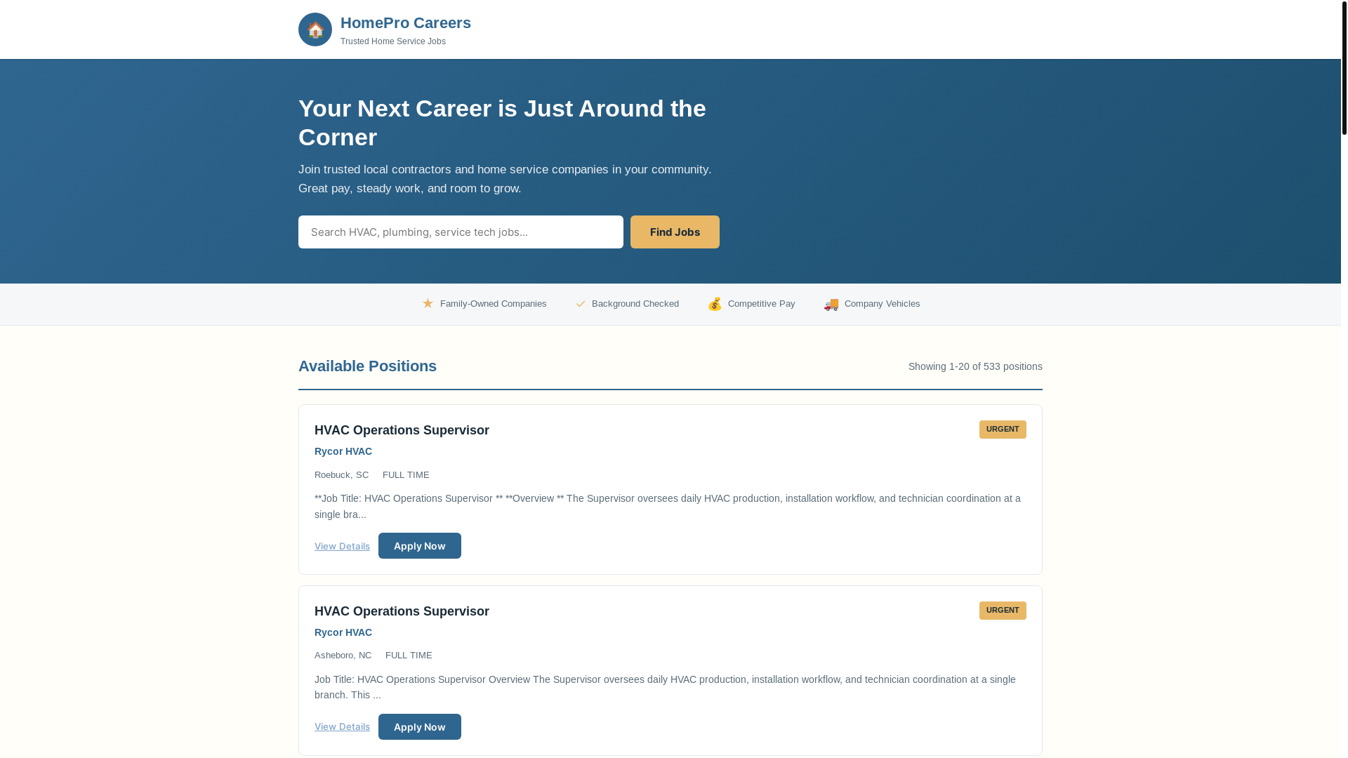 website screenshot of https://homeservicetradesjobs.com/