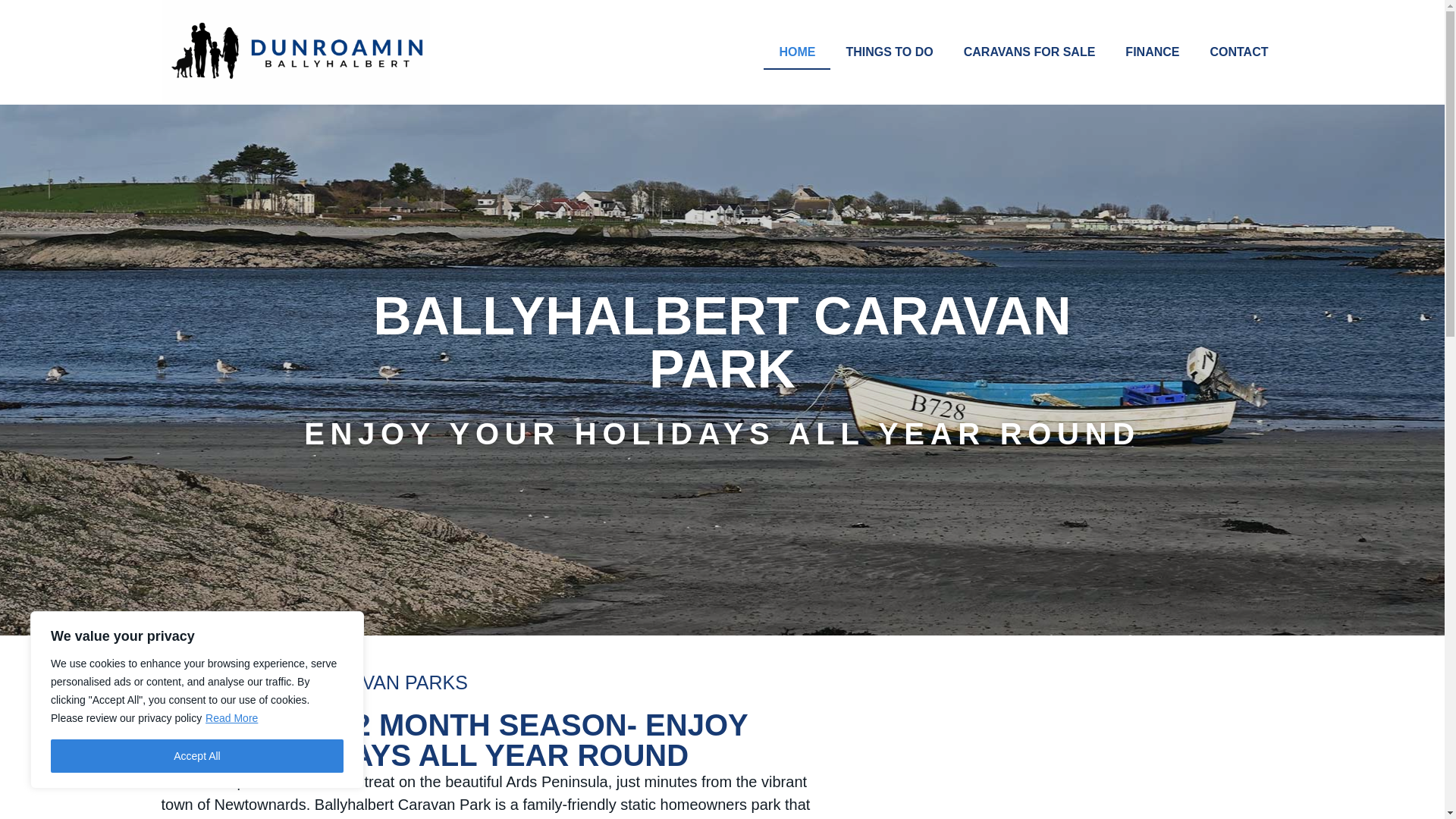 website screenshot of https://ballyhalbertcaravanpark.com/