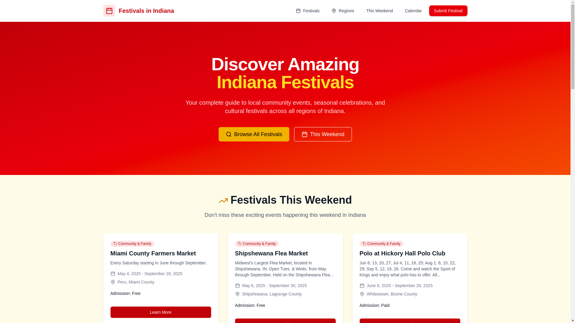 website screenshot of https://festivalsinindiana.com/