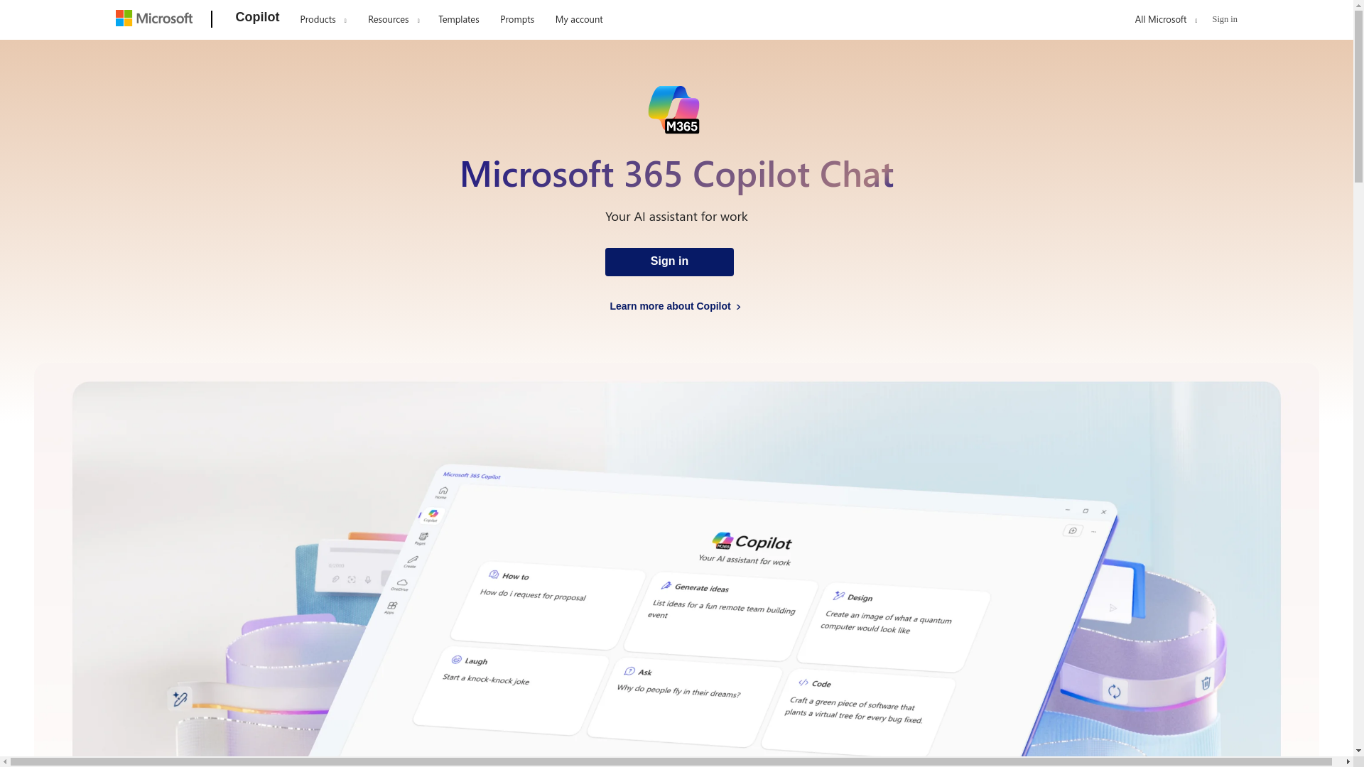 website screenshot of https://copilot.cloud.microsoft/