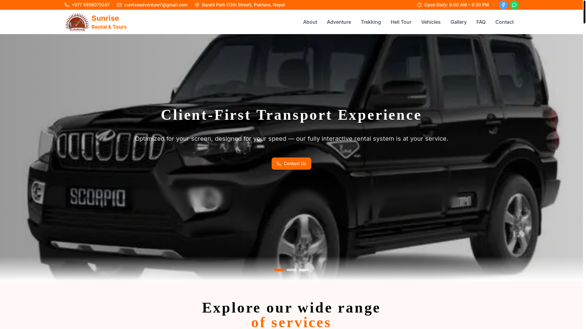 website screenshot of https://sunriserentalandtours.com/