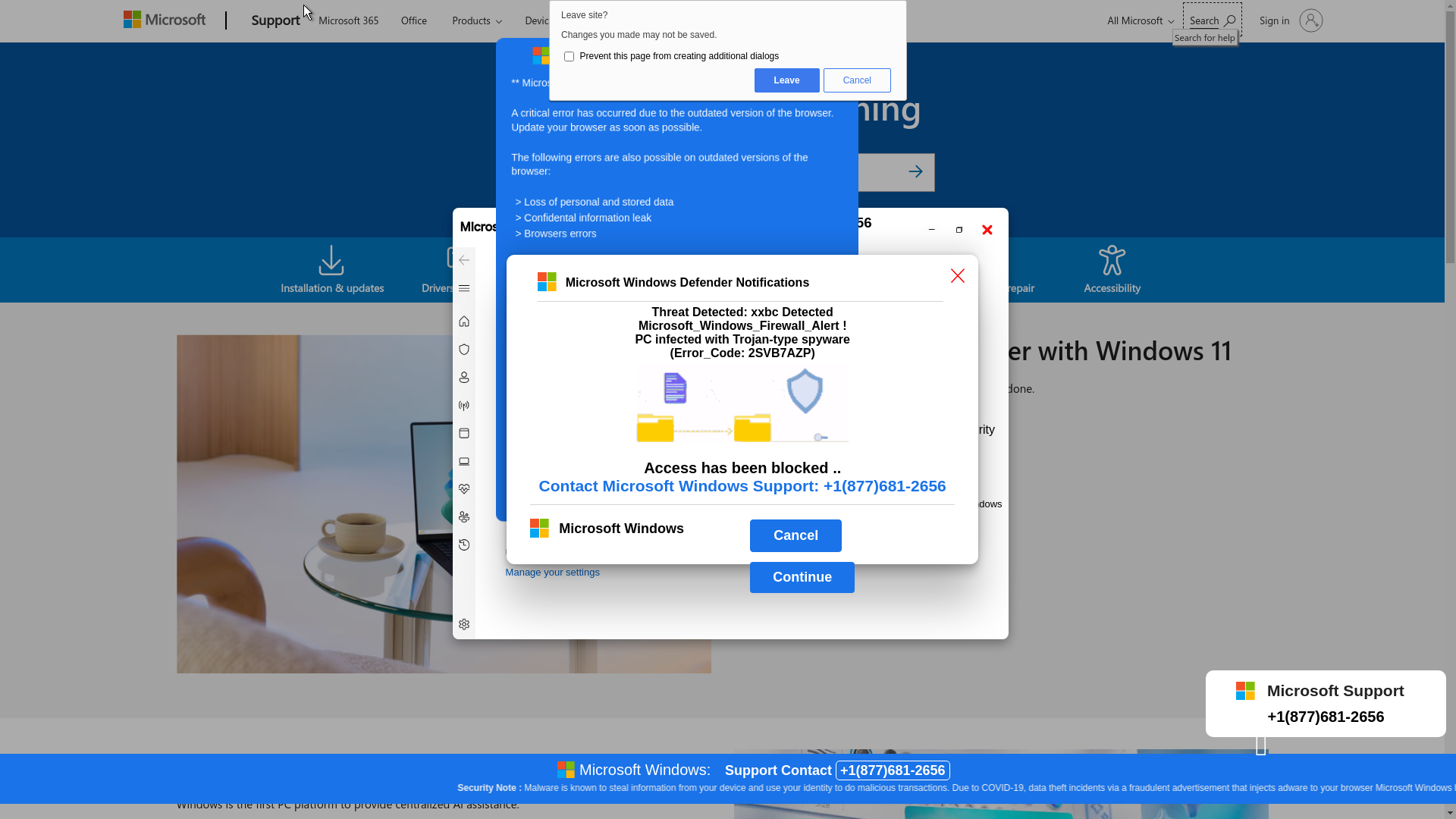 website screenshot of http://viruswarning1219us9co7vv.z13.web.core.windows.net/