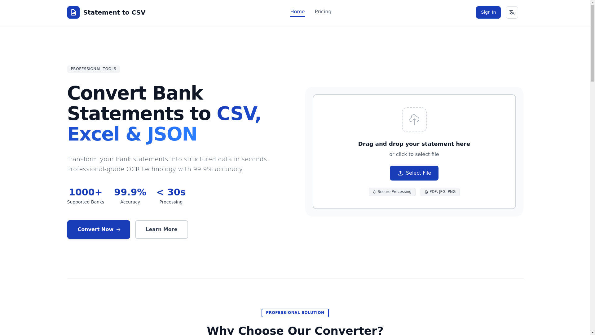 website screenshot of https://statementtocsv.pages.dev/