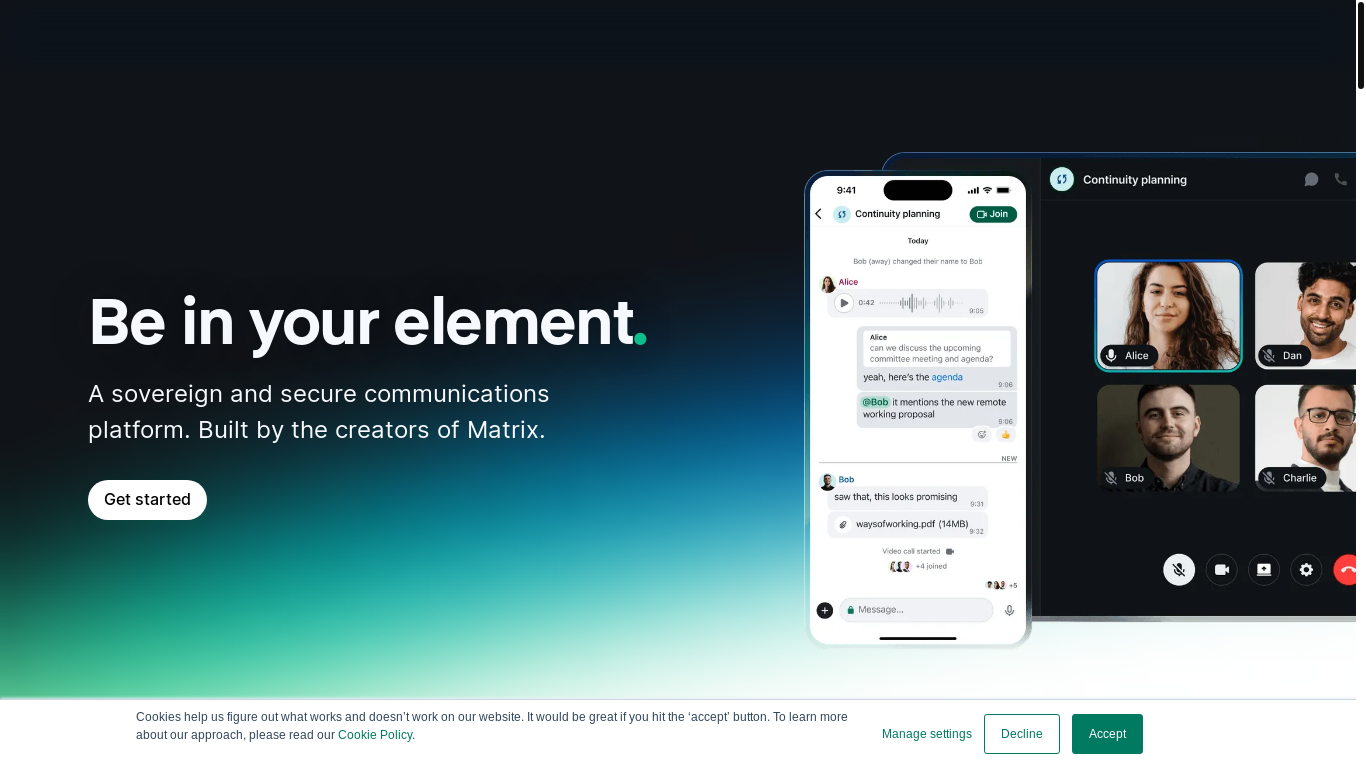 website screenshot of https://element.io
