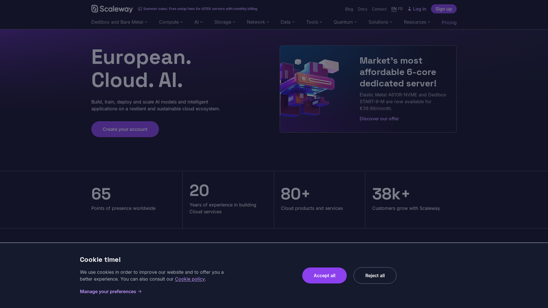 website screenshot of https://scaleway.net