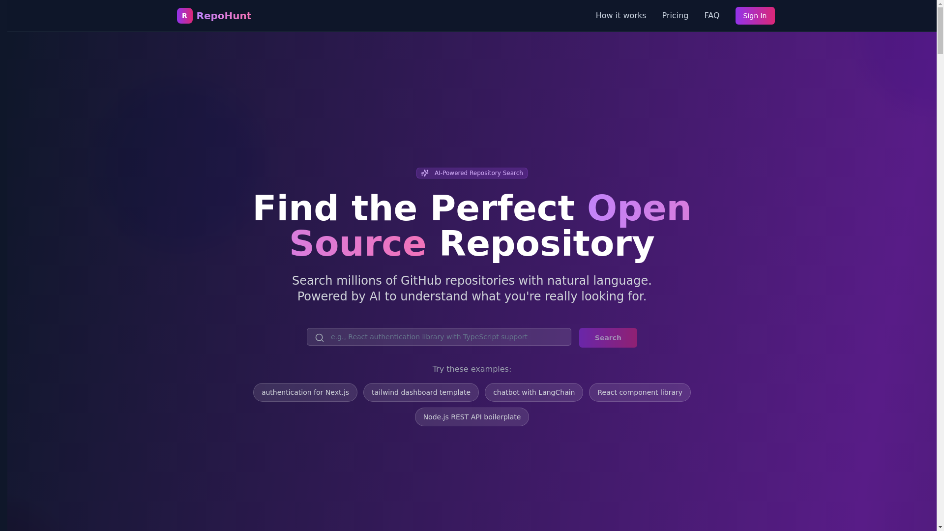 website screenshot of https://repohunt.dev/