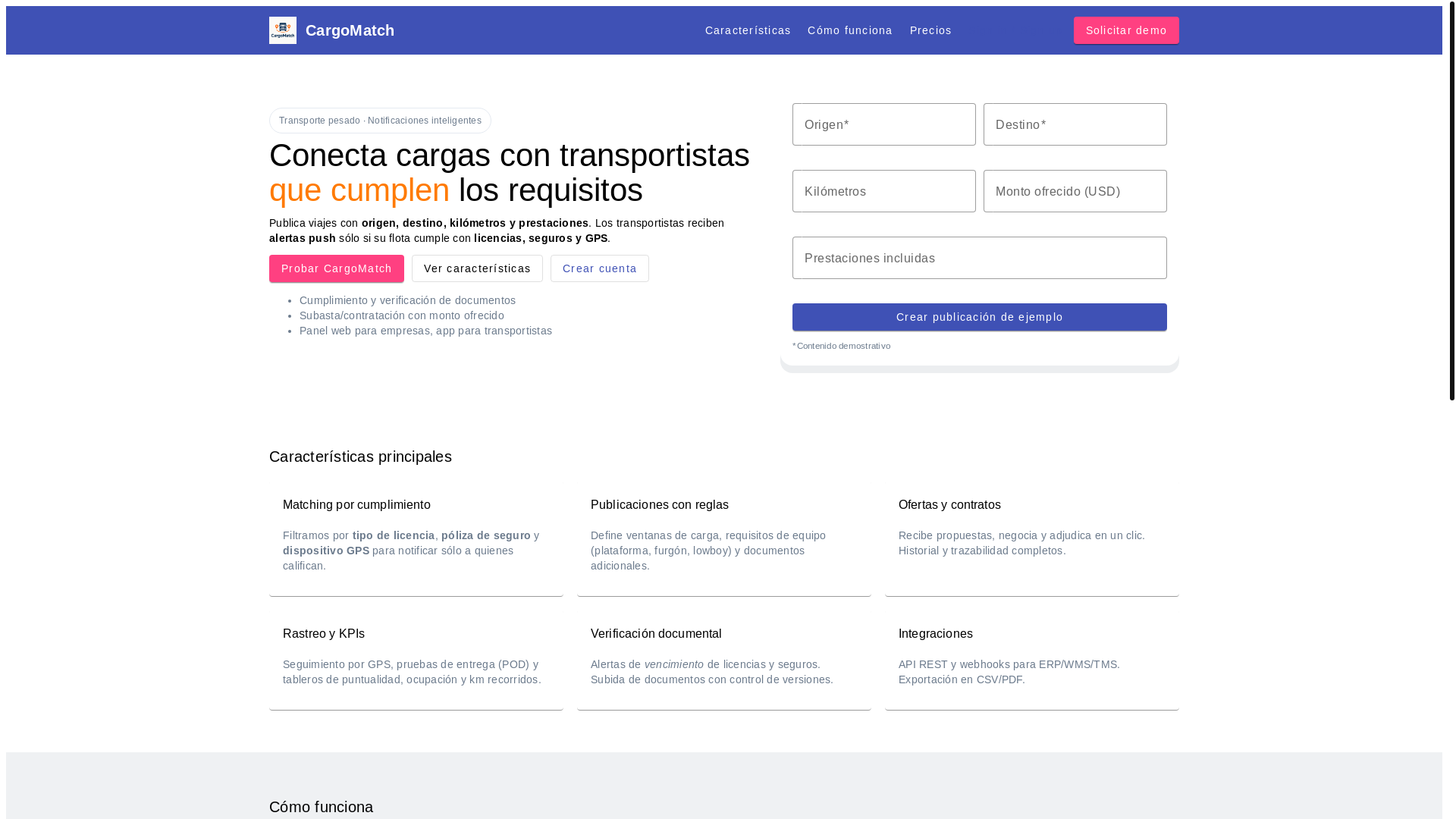 website screenshot of https://cargomatchapp.com/