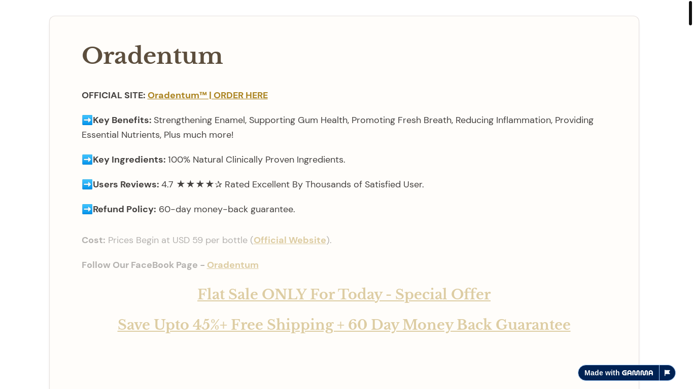 website screenshot of https://oradentum-9rle6xp.gamma.site/oradentum