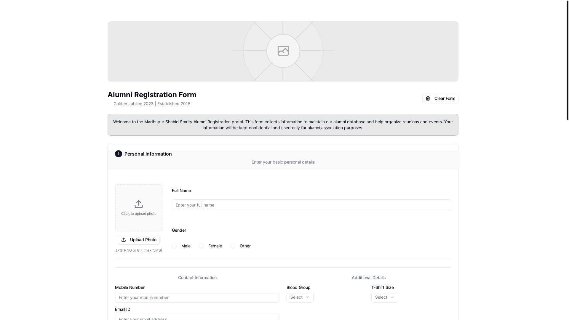 website screenshot of https://alumni-registation-bun-rq62t.sevalla.page