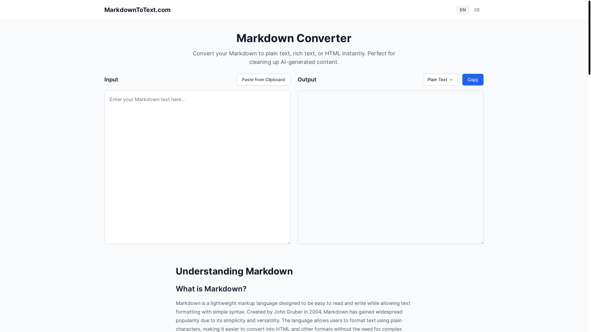 website screenshot of https://markdowntotext-com.pages.dev/