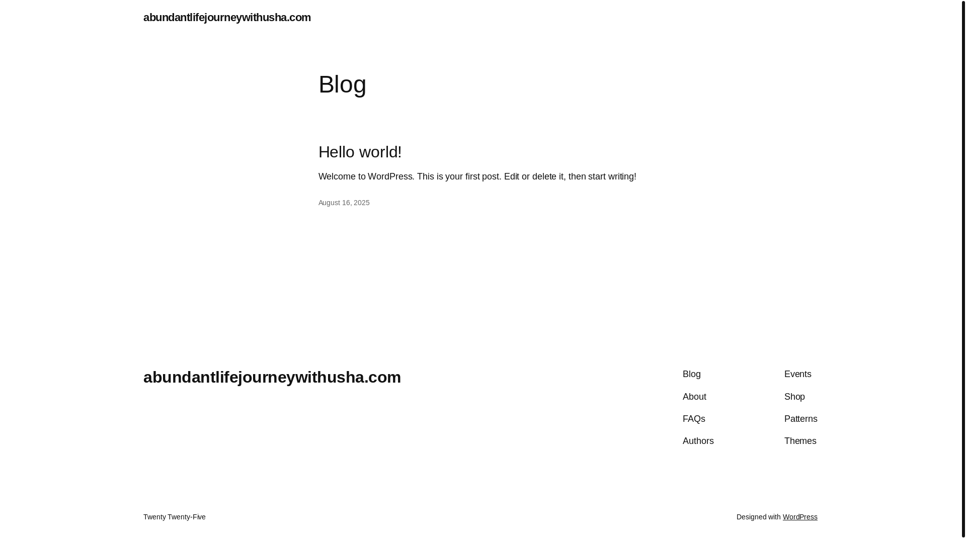 website screenshot of https://abundantlifejourneywithusha.com/