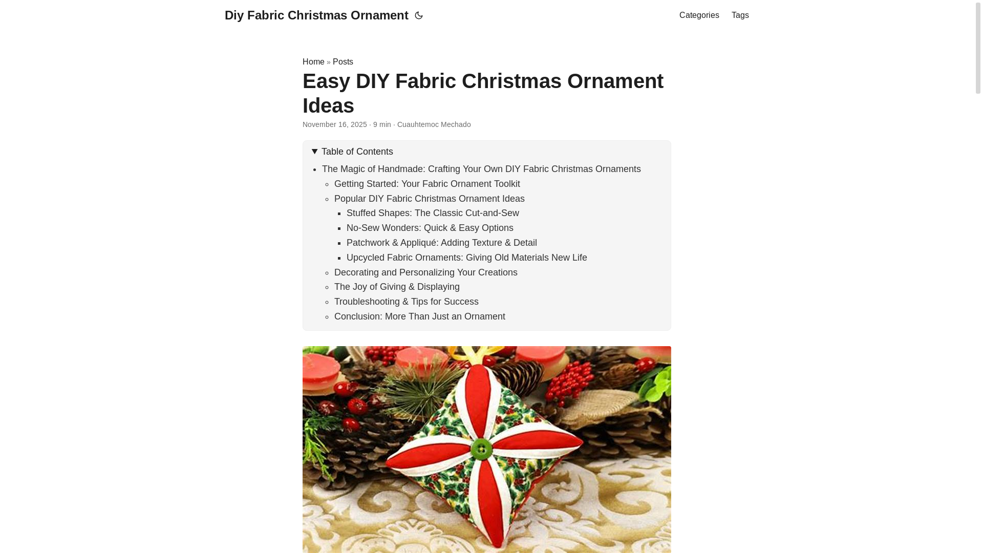 website screenshot of https://diyfabricchristmasornament.pages.dev/