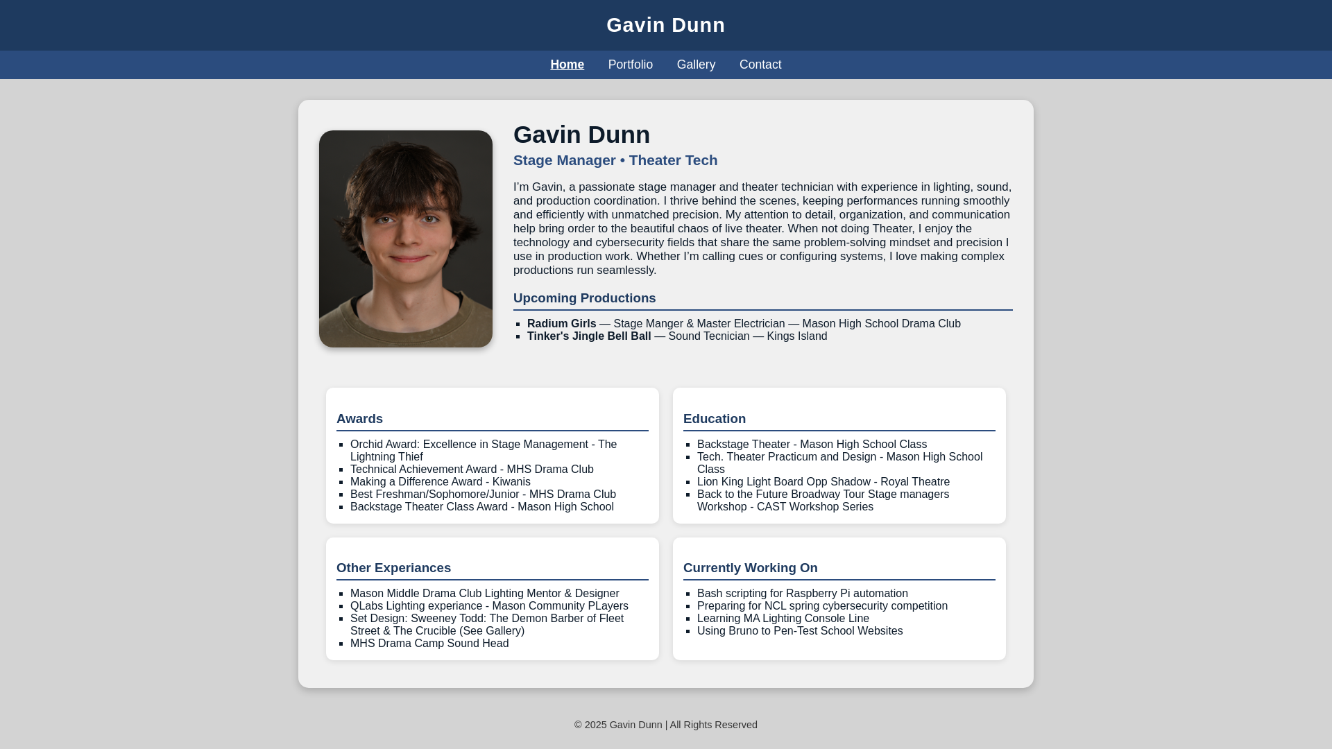 website screenshot of https://dunntheater.com/