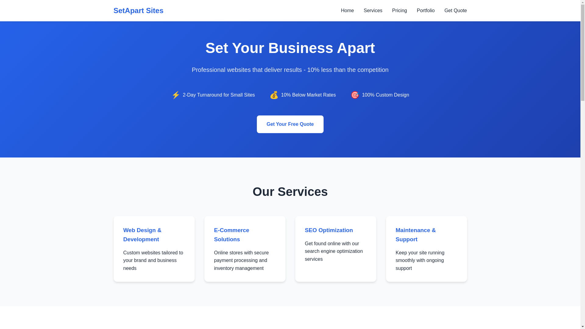 website screenshot of https://setapartsites.com/