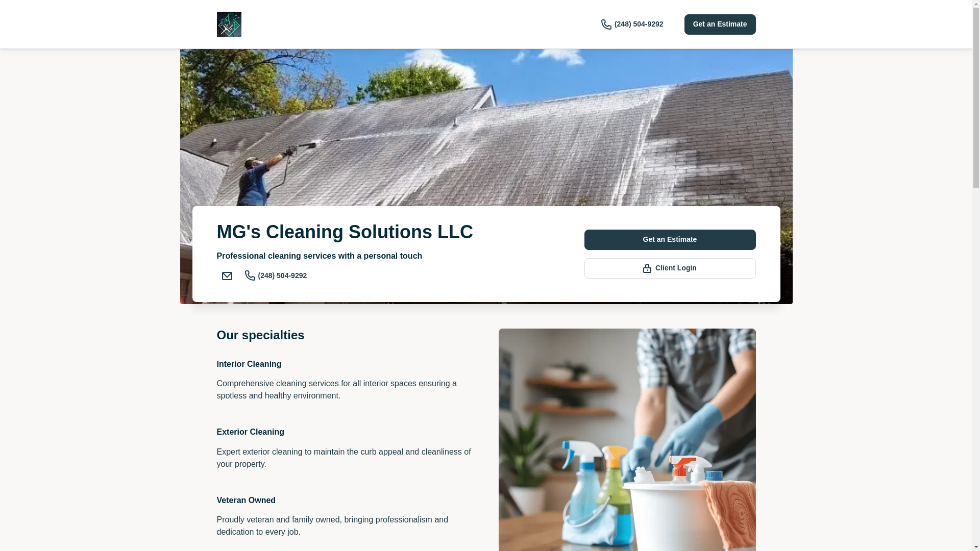 website screenshot of https://mgscleaningsolutionsllc.com/