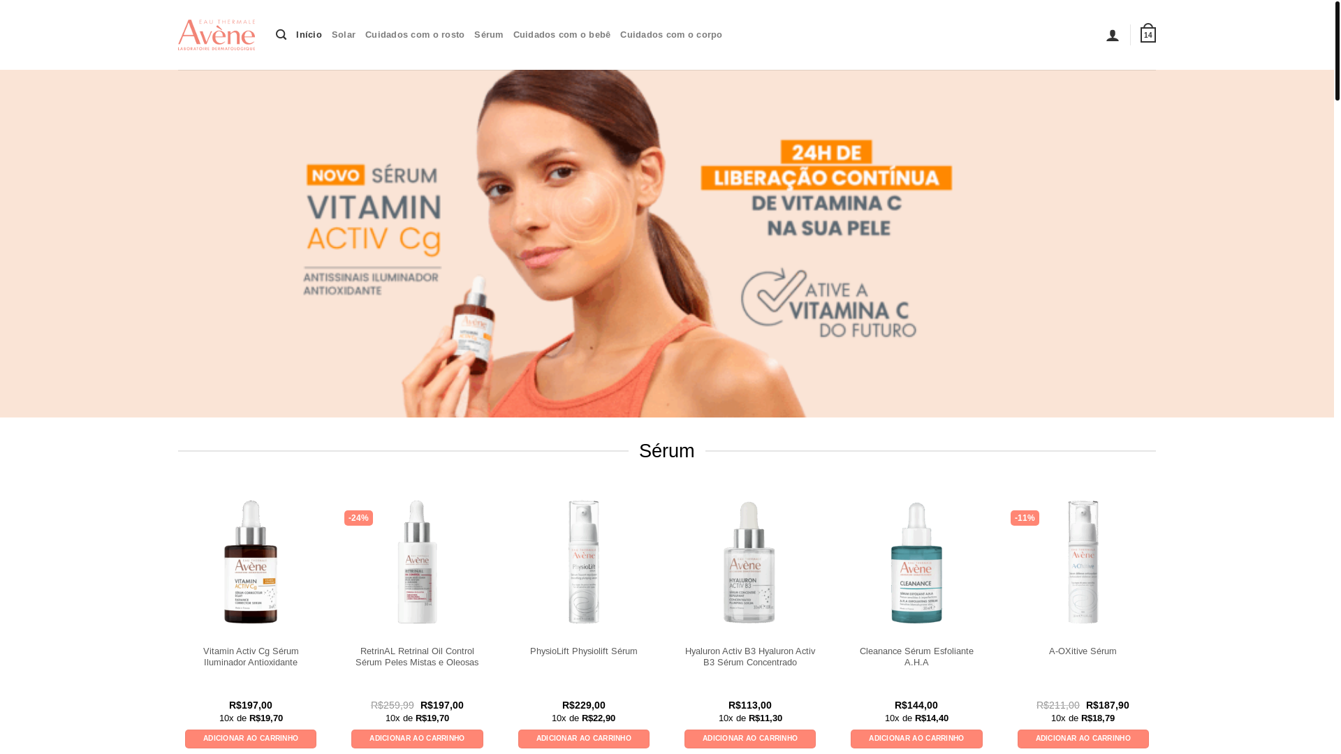 website screenshot of https://loja-avene.site/