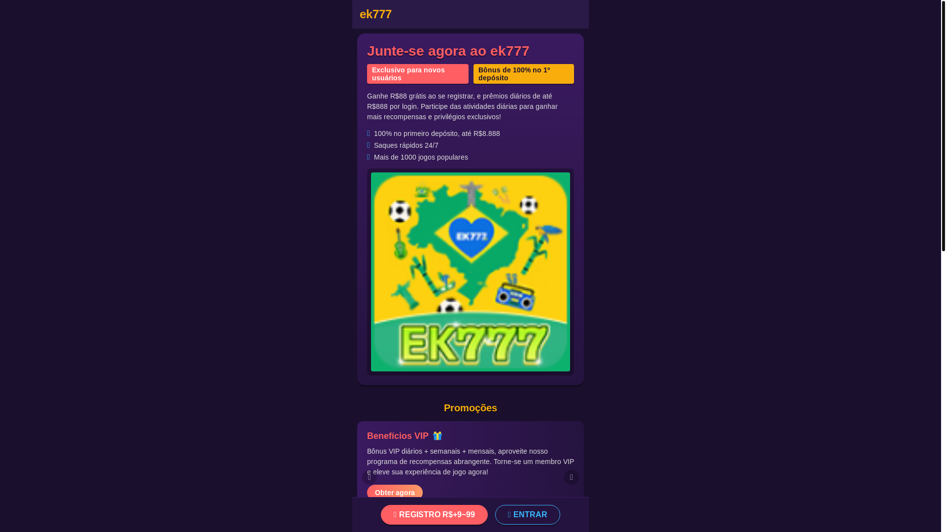 website screenshot of https://ek777vip.com/