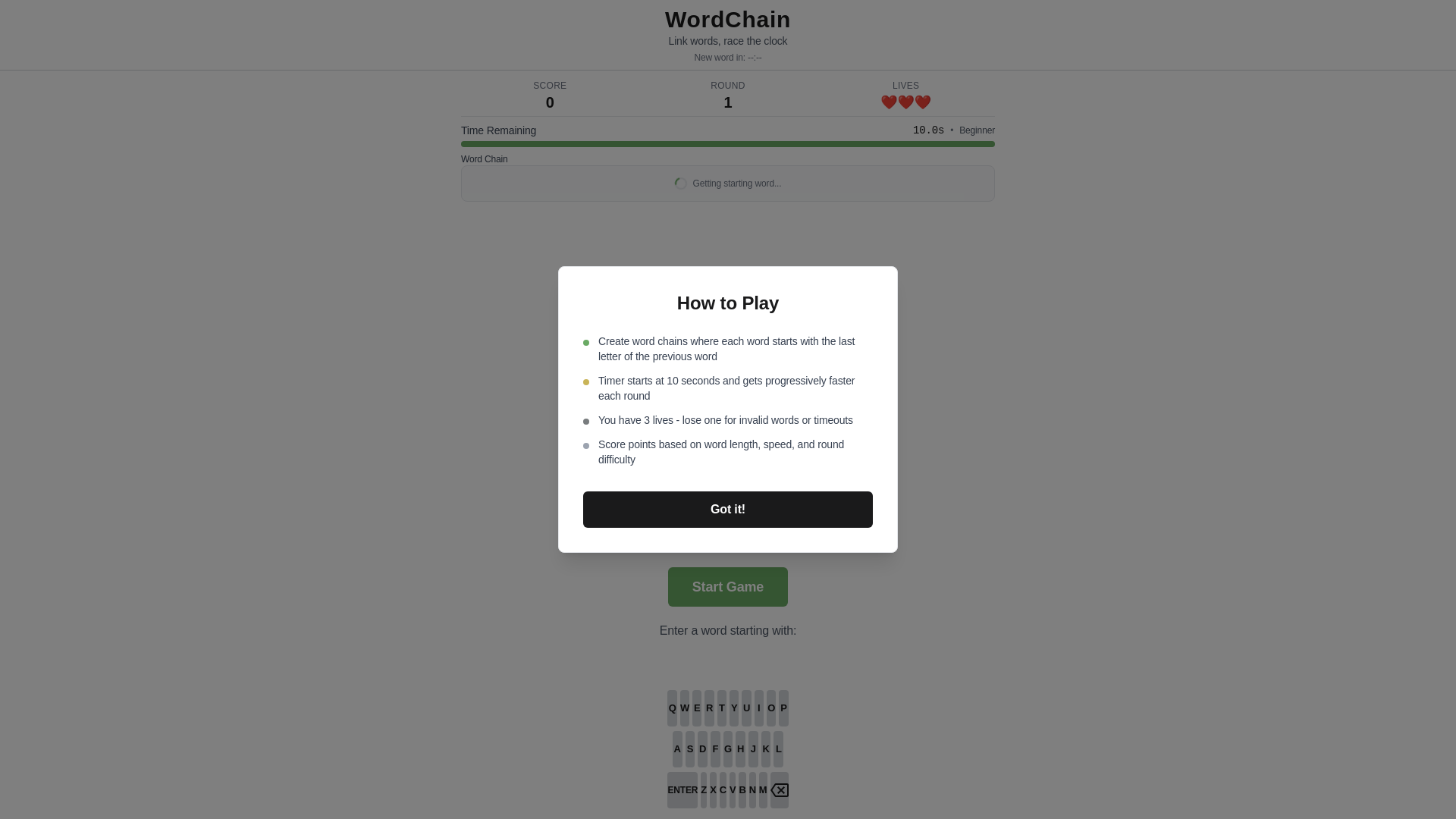 website screenshot of https://wordchain.ai/