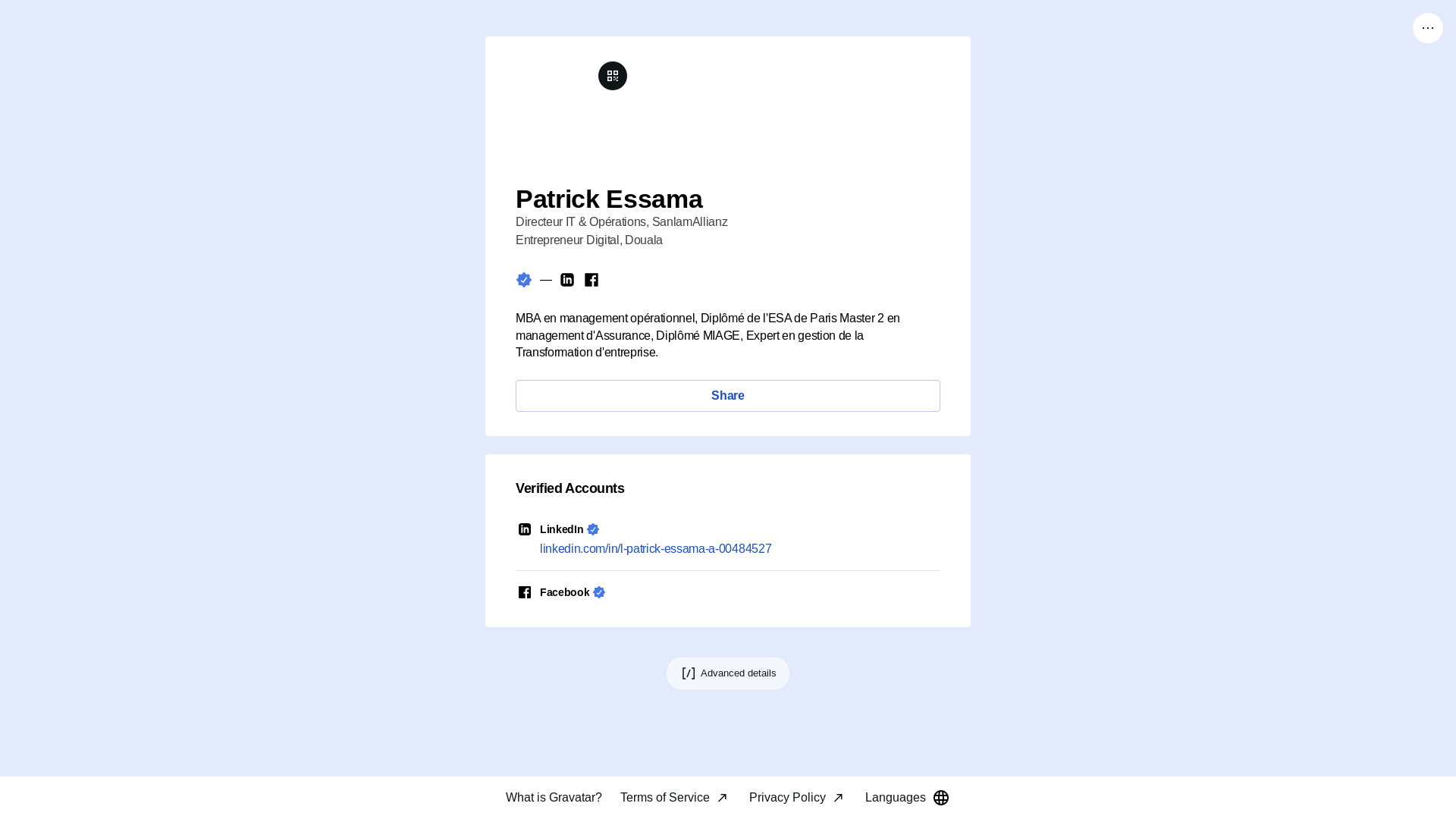 website screenshot of https://patrickessama.pro/