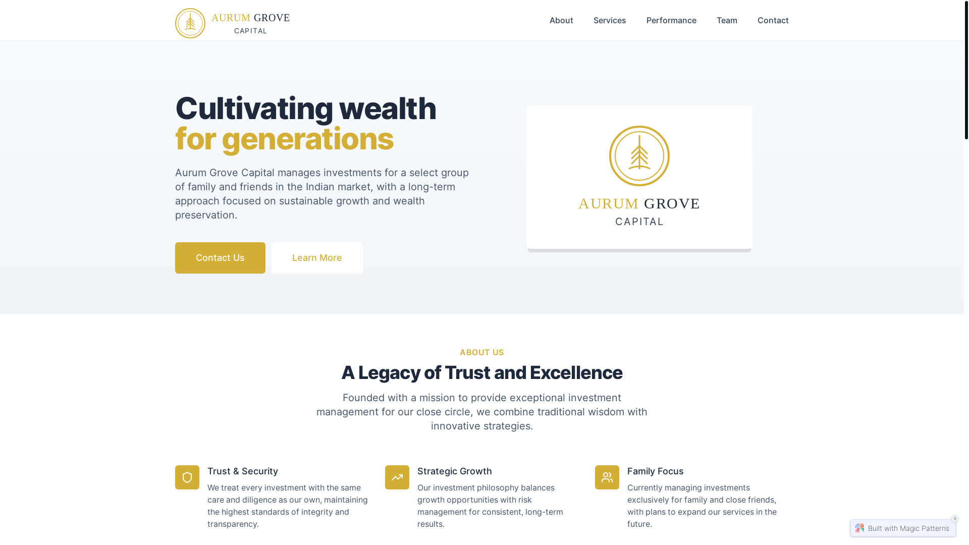 website screenshot of https://aurumgrovecapital.com/