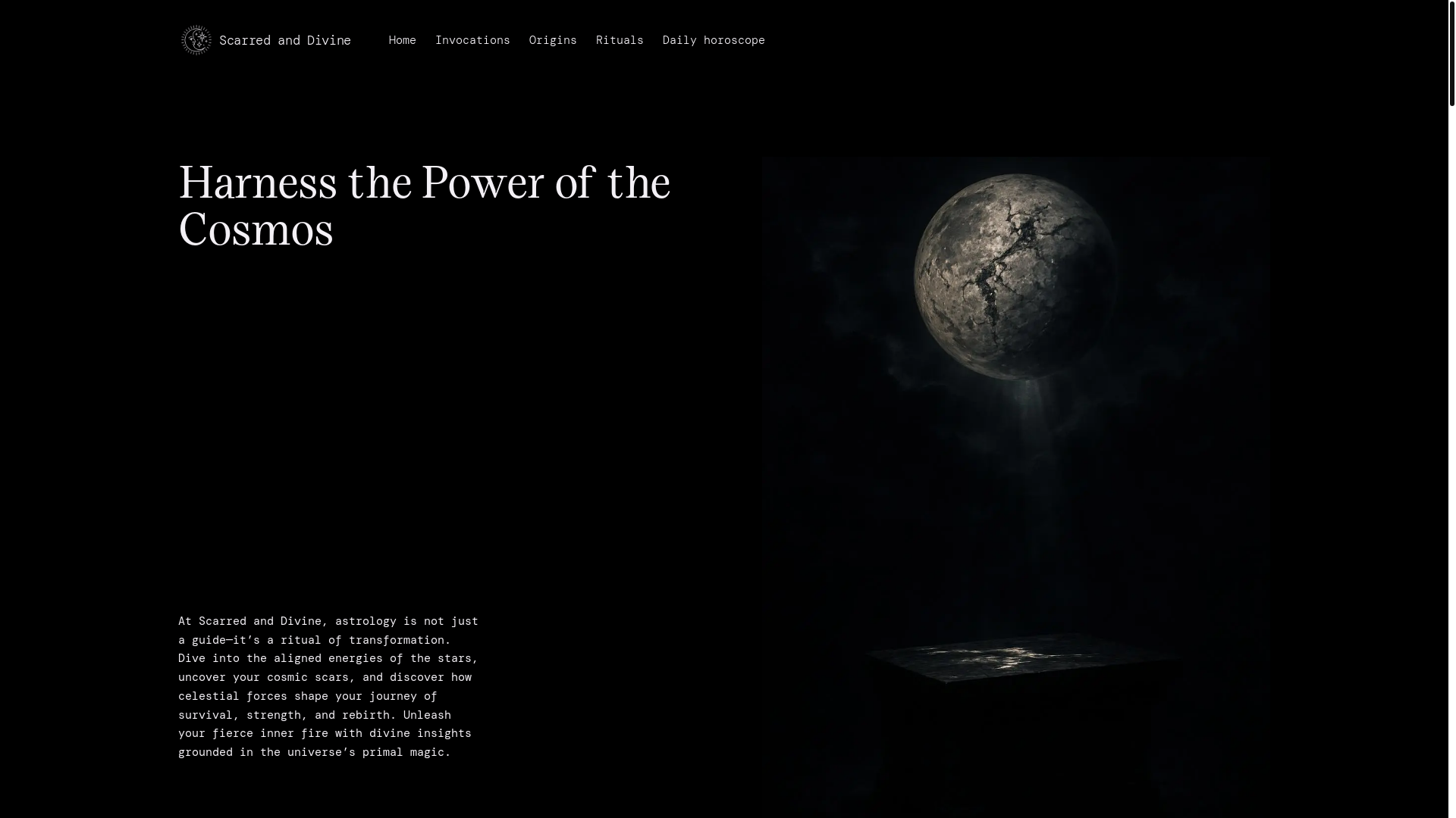 website screenshot of https://scarred-and-divine.com/