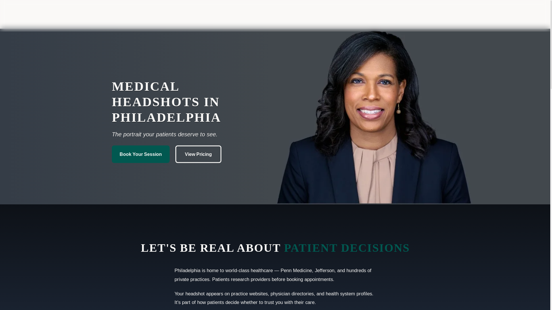 website screenshot of https://philadelphiamedicalheadshots.com/