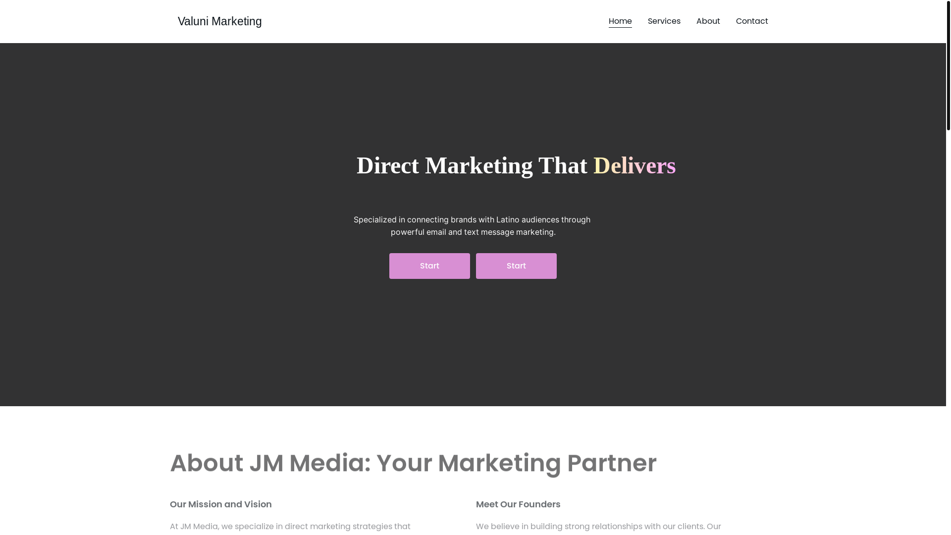 website screenshot of https://valunimarketing.com/