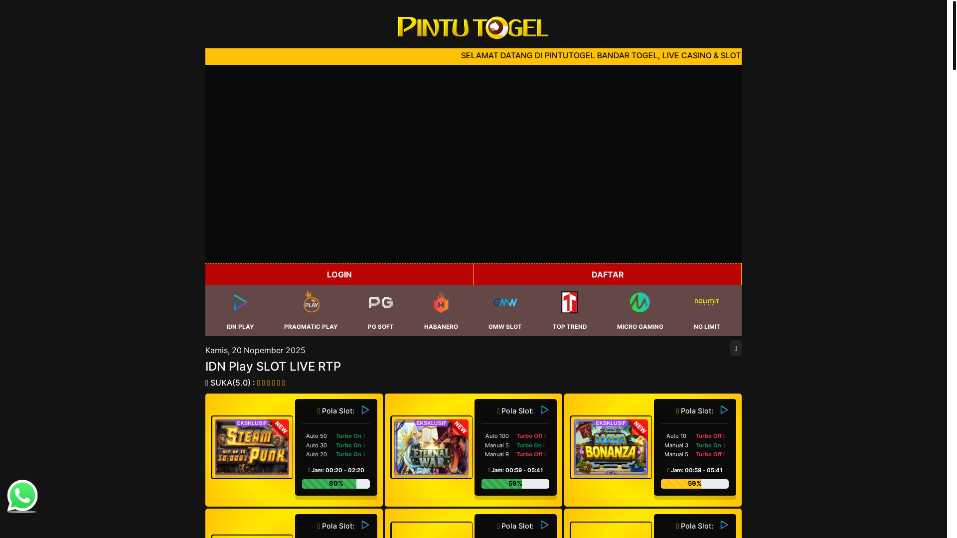 website screenshot of https://rtppintutogeltopcer.pages.dev/