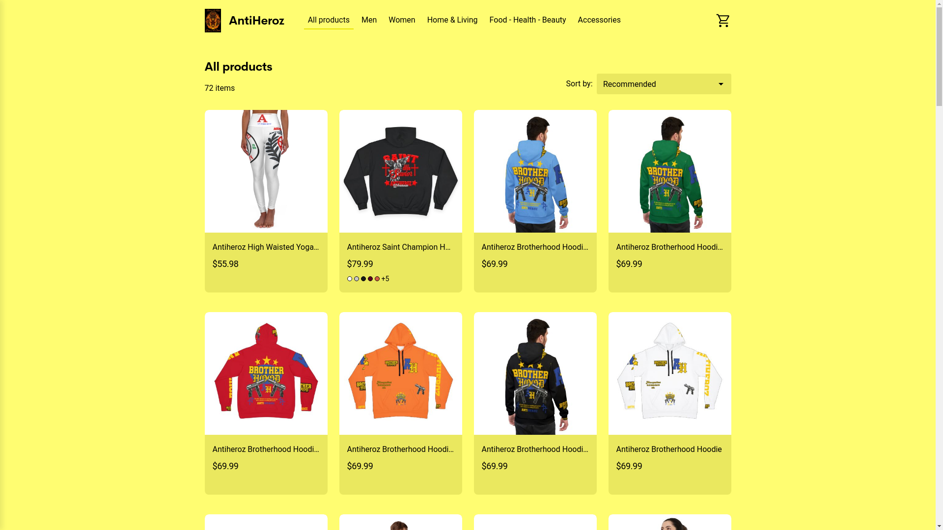 website screenshot of https://antiheroz.shop/
