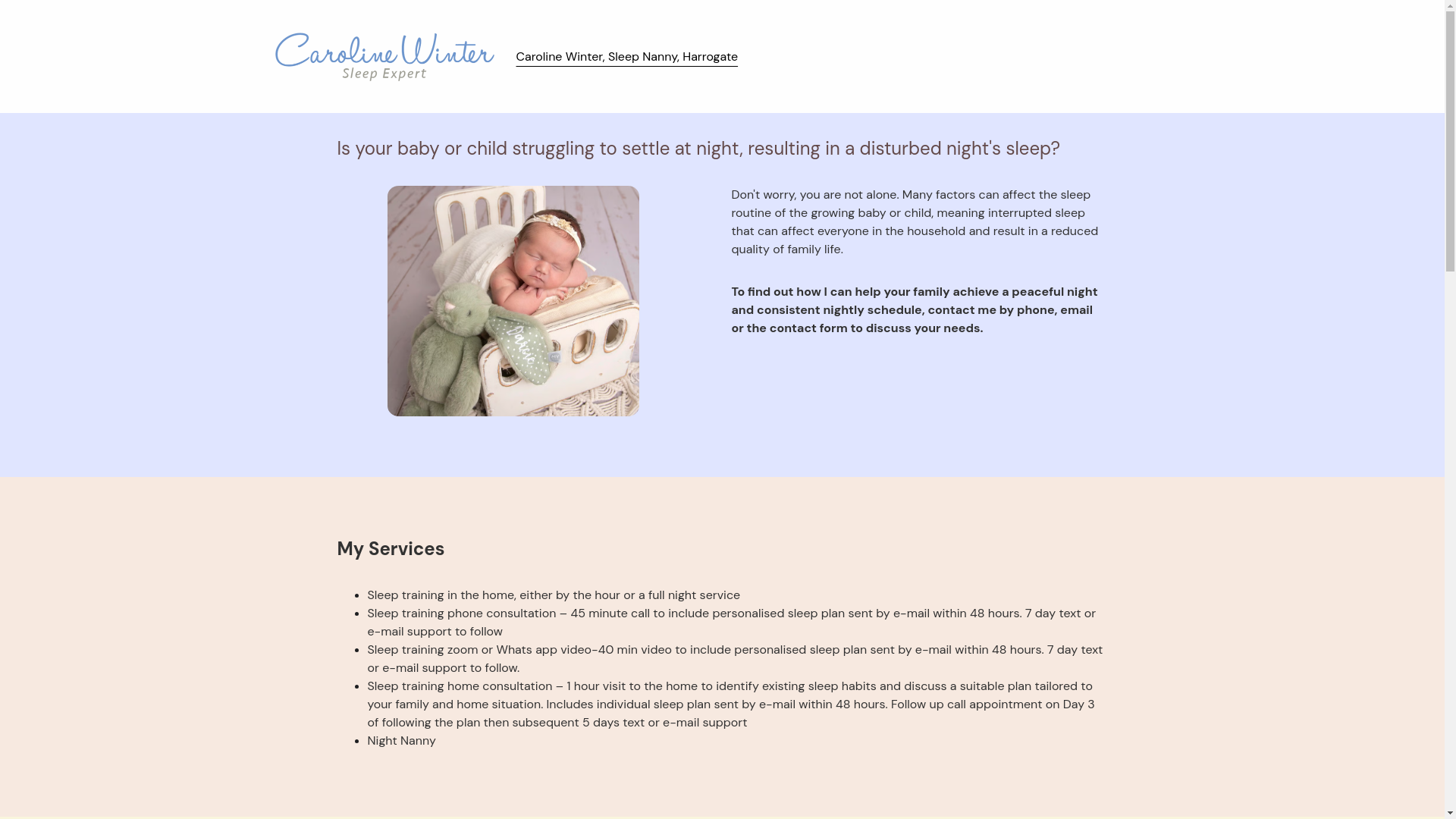 website screenshot of https://carolinewintersleepnanny.com/