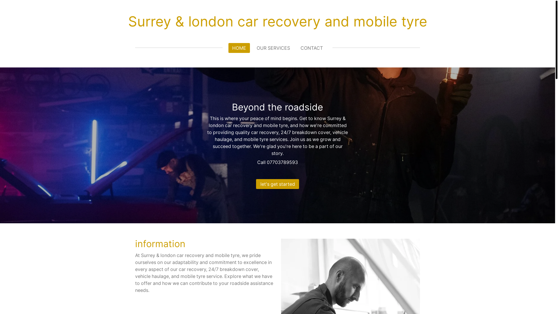 website screenshot of https://surreylondoncarrecoveryandmobiletyre.com/