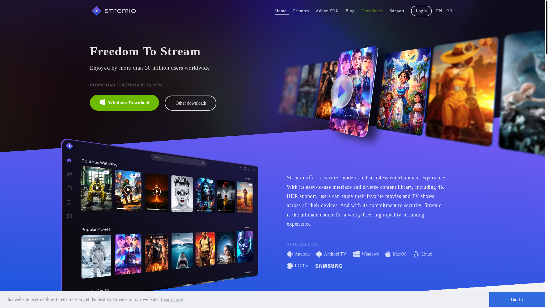 website screenshot of https://www.stremio.com/
